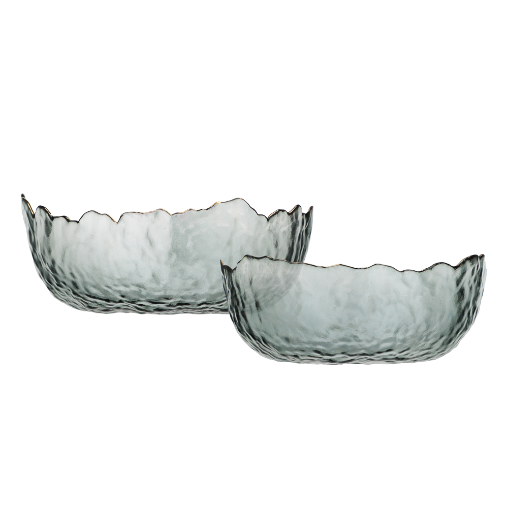 MILLIMI Набор салатников 2 шт, 17x16,5x7,5см / 20x20x9см, стекло, серый с золотой каймой - #3