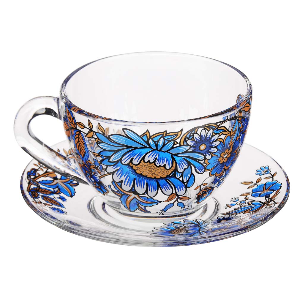 Чайная пара с декором (чашка + блюдце), стекло, в подарочной уп. - #2