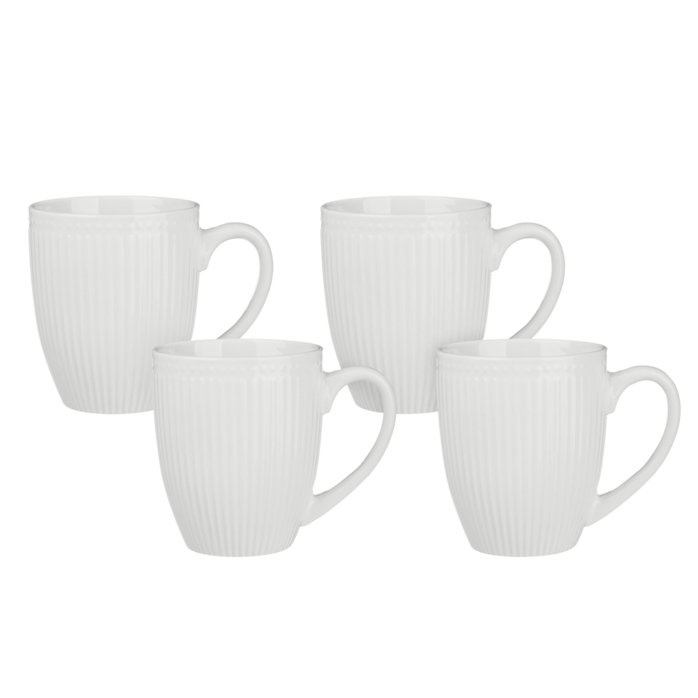 MILLIMI Набор кружек 4 шт, 380мл., белый рельеф, фарфор - #1