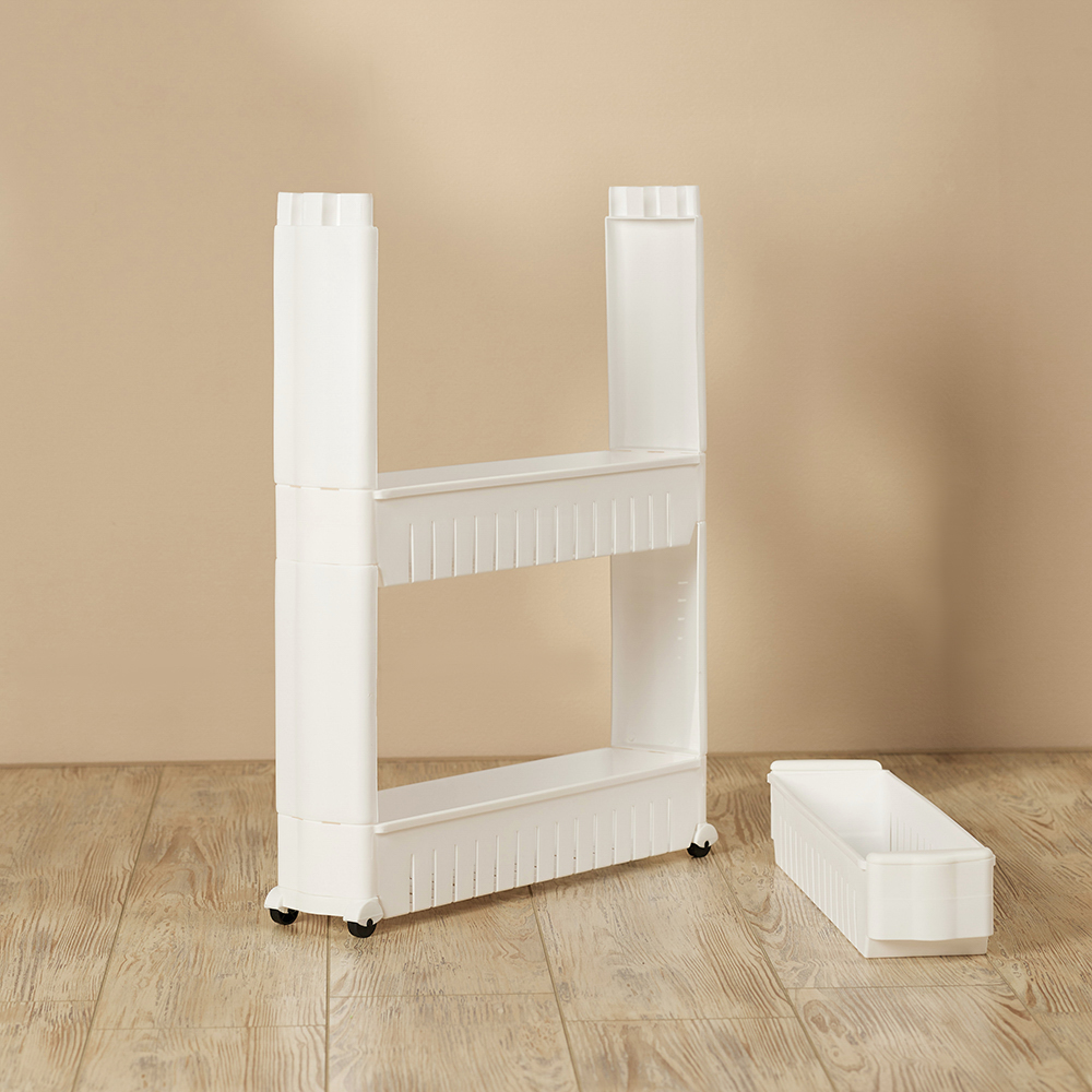VETTA Этажерка узкая напольная на колесиках, 54х12х72см,3 полки с бортиками, пластик, белая - #8