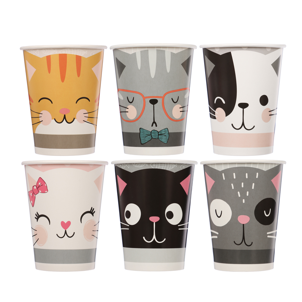 Набор бумажных стаканов Кошки с ушками, в т/у пленке, 6шт*250 мл - #1