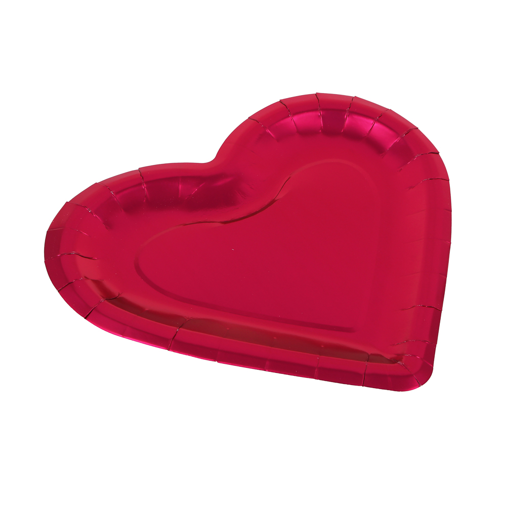 Набор бумажных тарелок с фольгированных в форме сердца, 27x25 см, 2 цвета, красный, розовый, 6 шт - #3