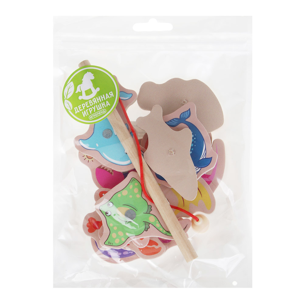 ИГРОЛЕНД Игрушка развивающая для малышей "Рыбалка магнитная", 12 фигурок, дерево, 20х14см - #4