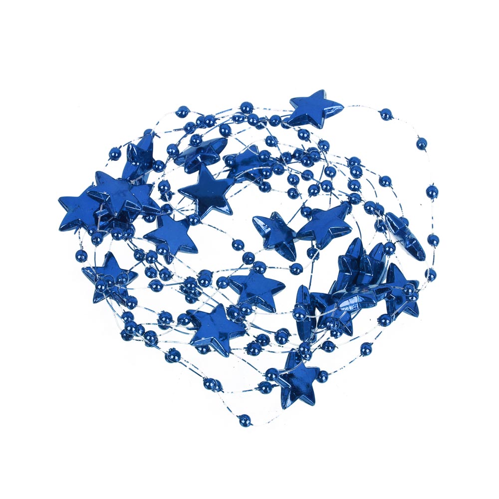СНОУ БУМ Бусы декоративные, шары и звезды, 200см, пластик, цвет синий (А06) - #1