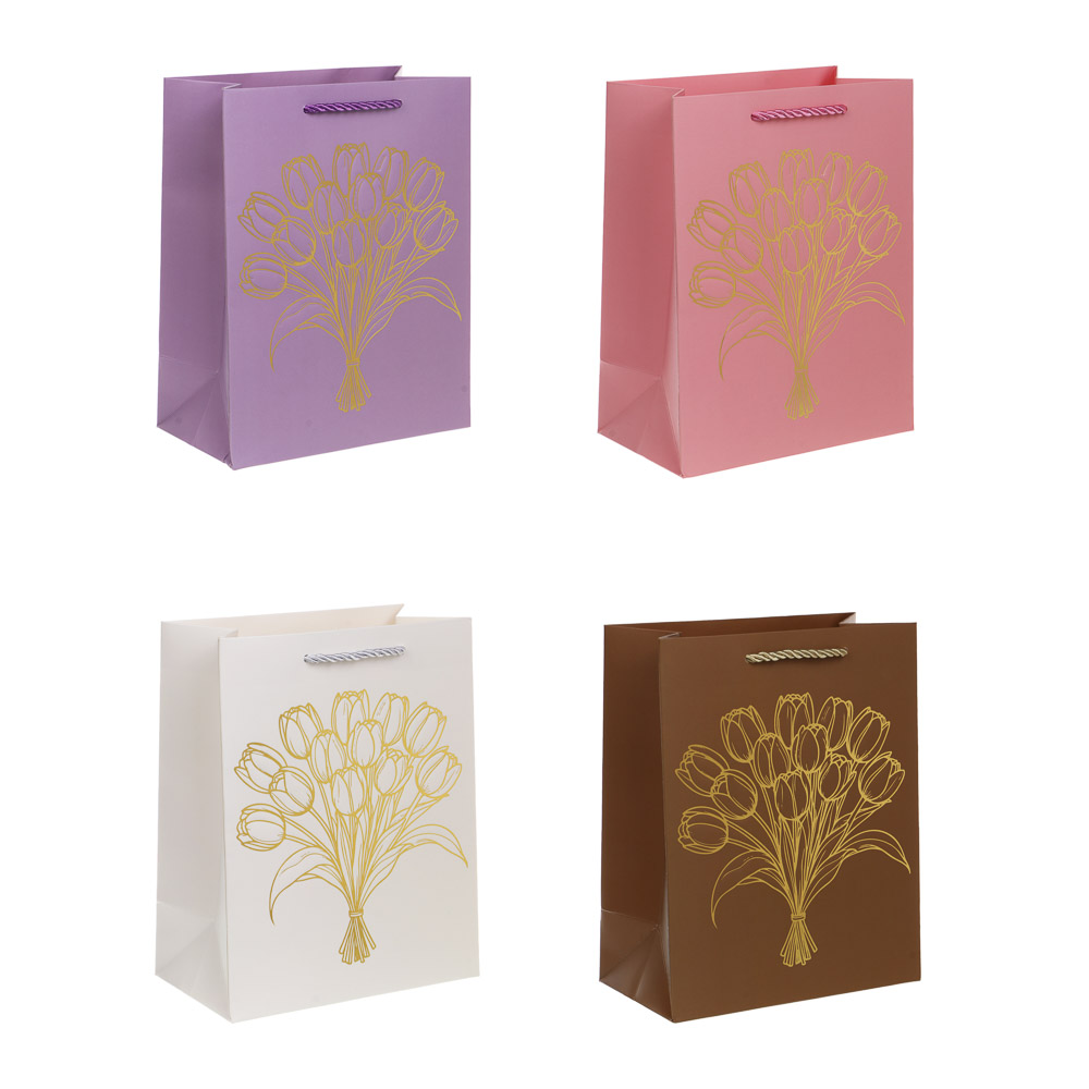 Пакет подарочный бумажный тм LADECOR M 18x23x10 см, "Цветы" арт 1, 4 дизайна - #1