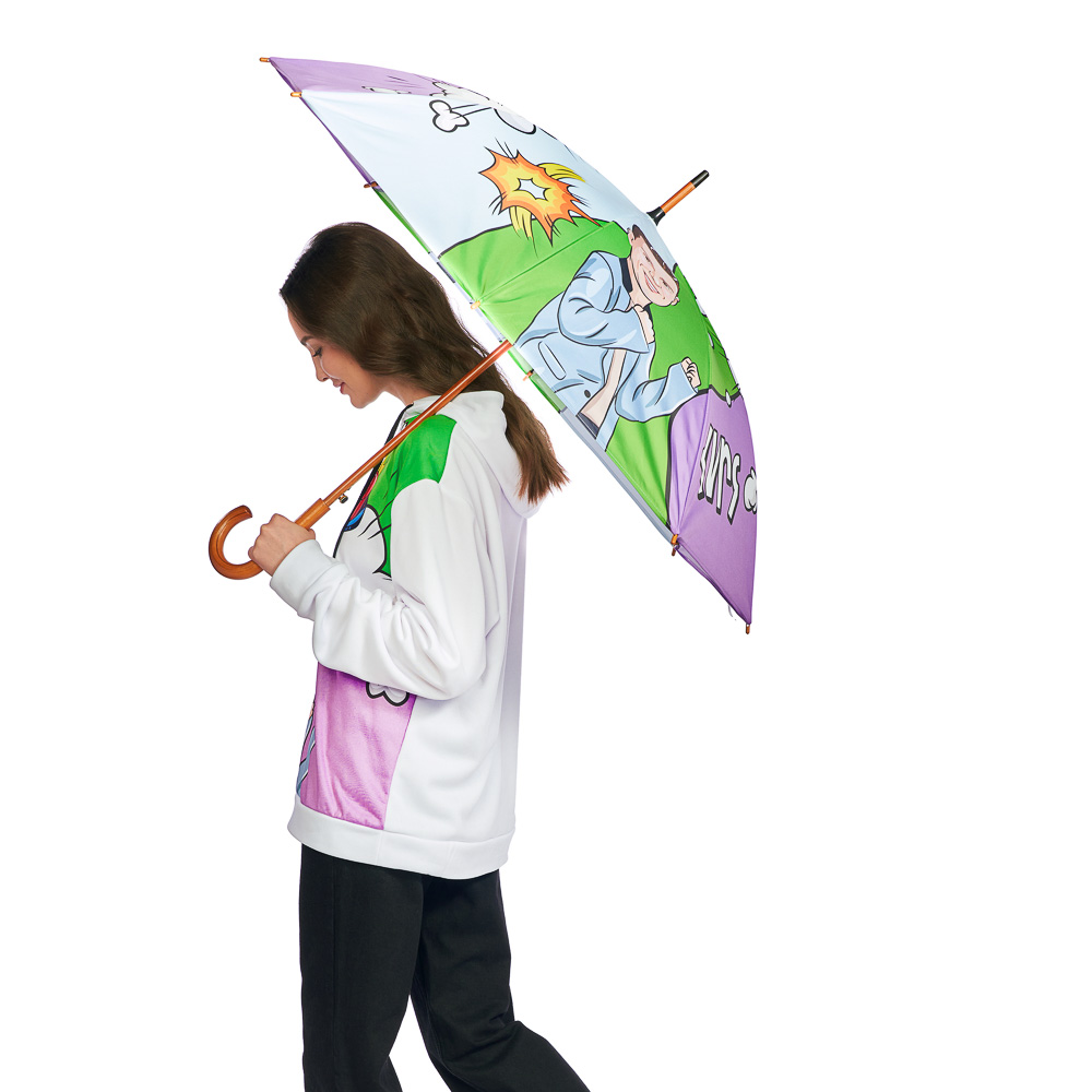 Зонт-трость "КИРЯ" универсальный, сплав, дерево, дюспо, длина 100 см, 8 спиц, 2 дизайна - #1