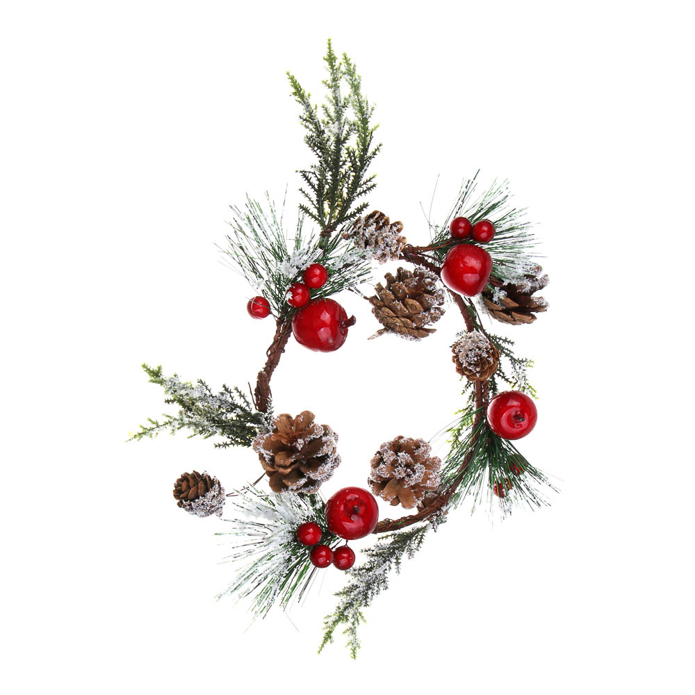 СНОУ БУМ Венок с ягодами и шишками заснеженный, (14,5 см - внутр Д) 30 см, металл, пластик - #2