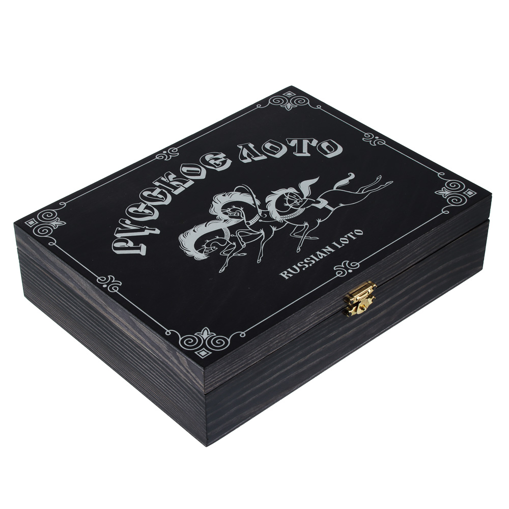 Игра Русское лото в черной шкатулке, рисунок серебро "Тройка", 25x19x6см - #1