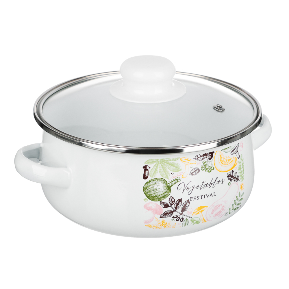 Набор эмалированных кастрюль со стекл. крышками, 4пр. (18/24см, 1,5/4л) "Овощной микс", индукция - #3