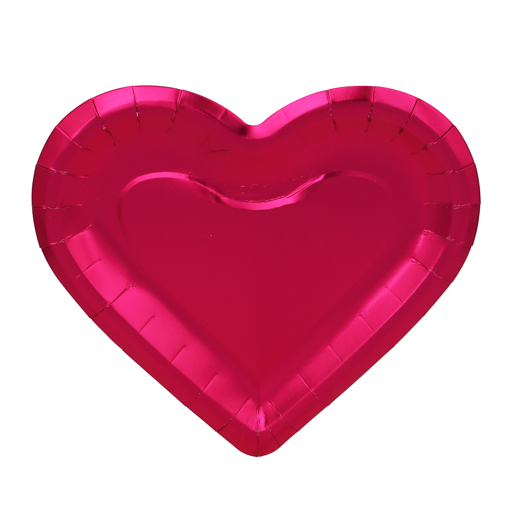 Набор бумажных тарелок с фольгированных в форме сердца, 27x25 см, 2 цвета, красный, розовый, 6 шт - #2