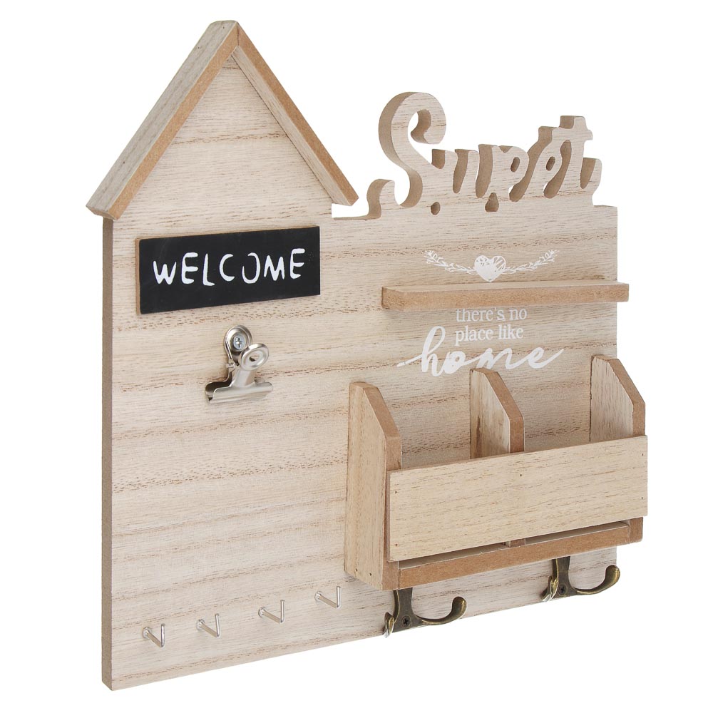 Ключница открытого типа, с полками, 8 крючков, 28x26см, МДФ, металл - #2