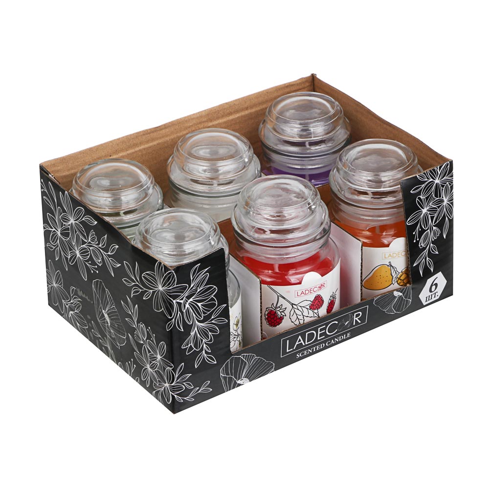 LADECOR Свеча ароматическая в стеклянном подсвечнике с крышкой, парафин, свеча 6x8,7 см, 6 ароматов - #5