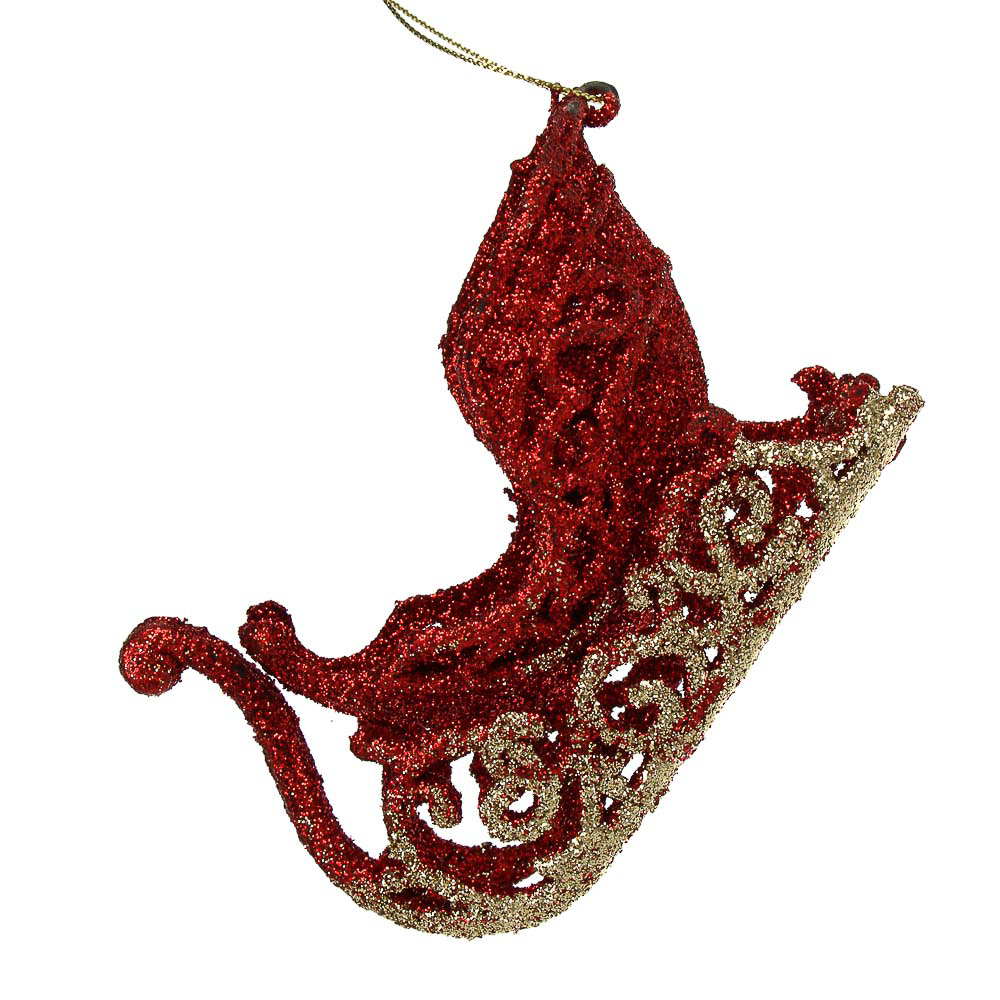 СНОУ БУМ Подвеска декоративная "Сани" 10.5x6x3.5 см, пластик, глиттер, красный - #2