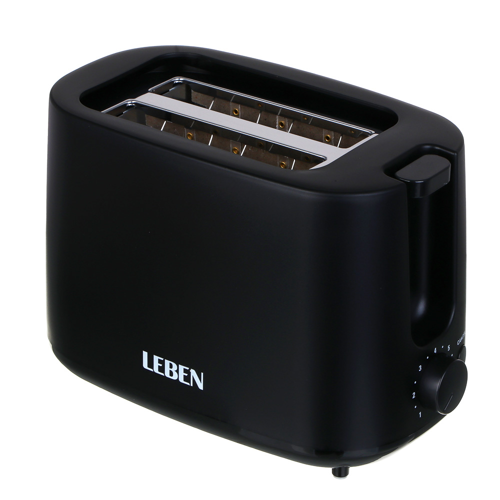 LEBEN Тостер, 650 Вт, 2 слота, регулятор мощности/степени прожарки, пластик, металл, чёрный - #1