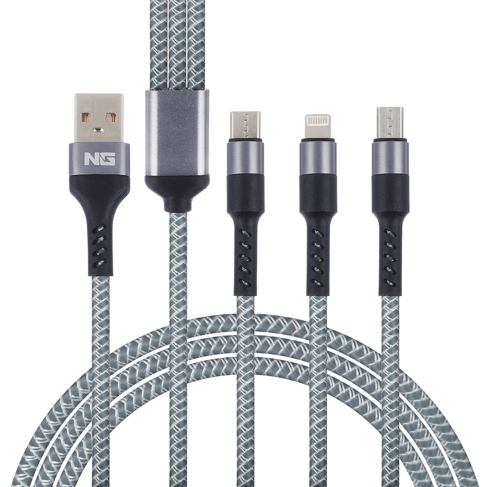 NG Кабель для зарядки телефона 3 в 1, штекер iP/microUSB/Type-C, 2м, 1.5А, пластик - #4