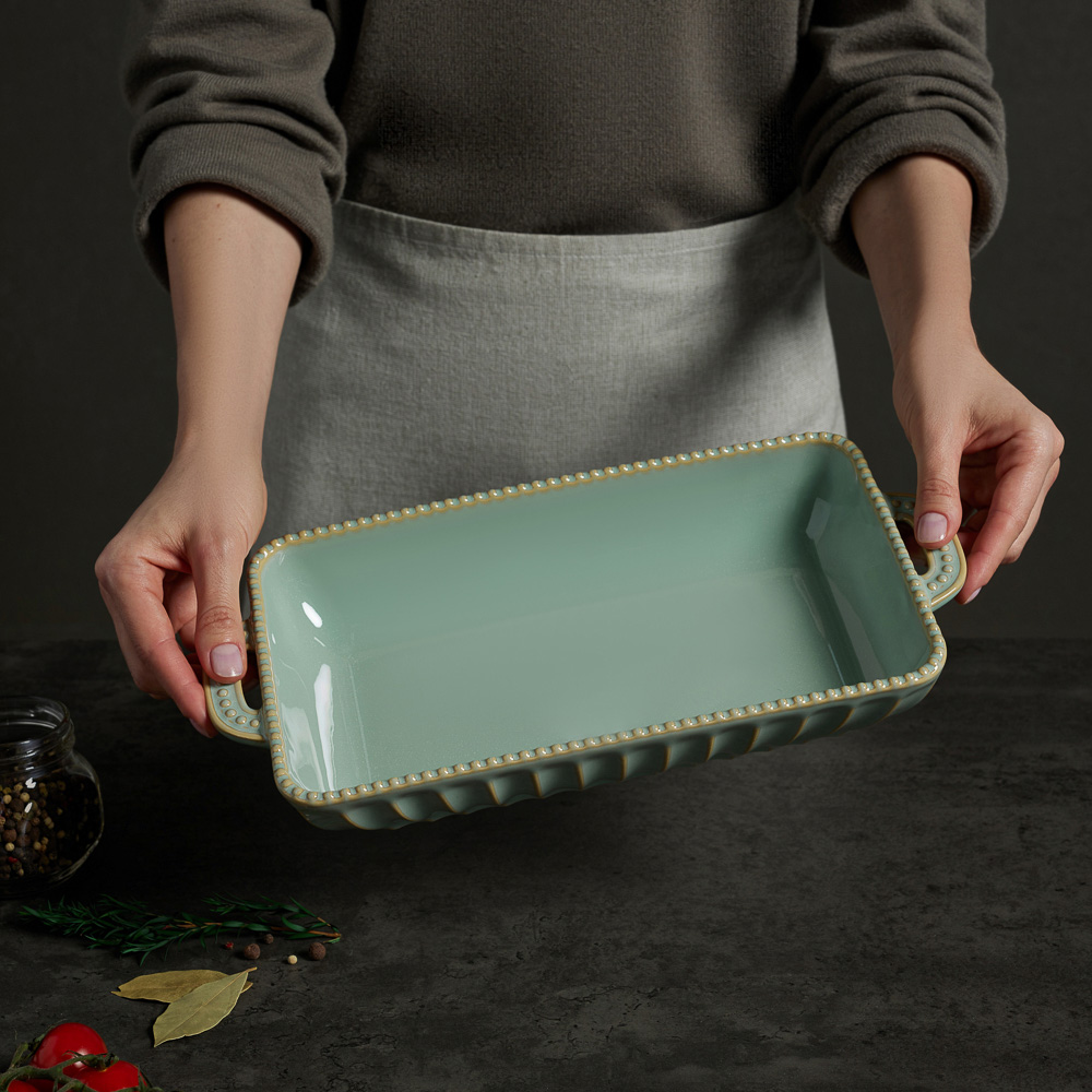 BY COLLECTION Форма для запекания и сервировки прямоугол.с ручками, керамика, 33х16х5,5см, зел. - #10