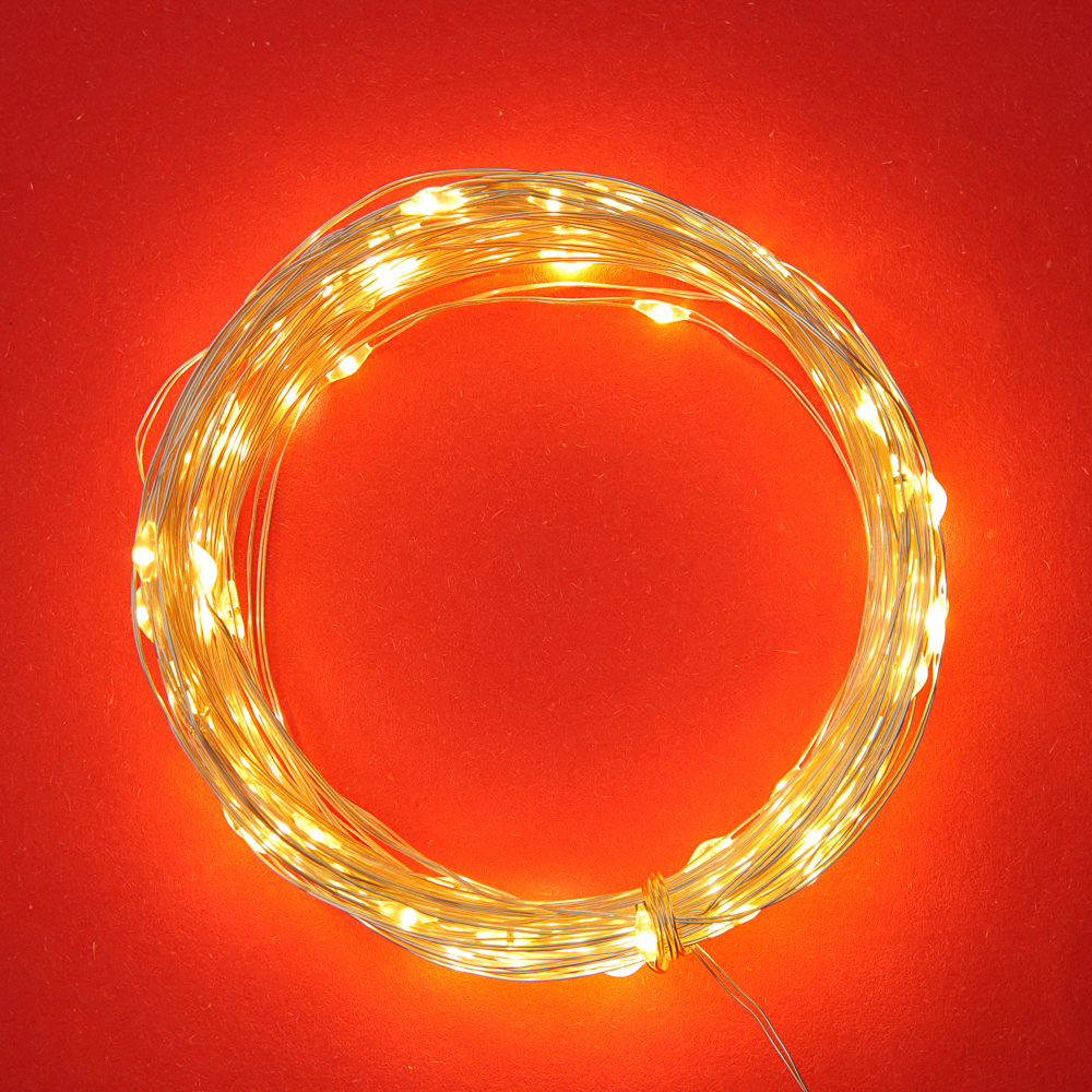 СНОУ БУМ Гирлянда эл. нить росы, 10м, 100LED, шампань, 8 режимов, провол. серебр. цвет, 3хАА - #12