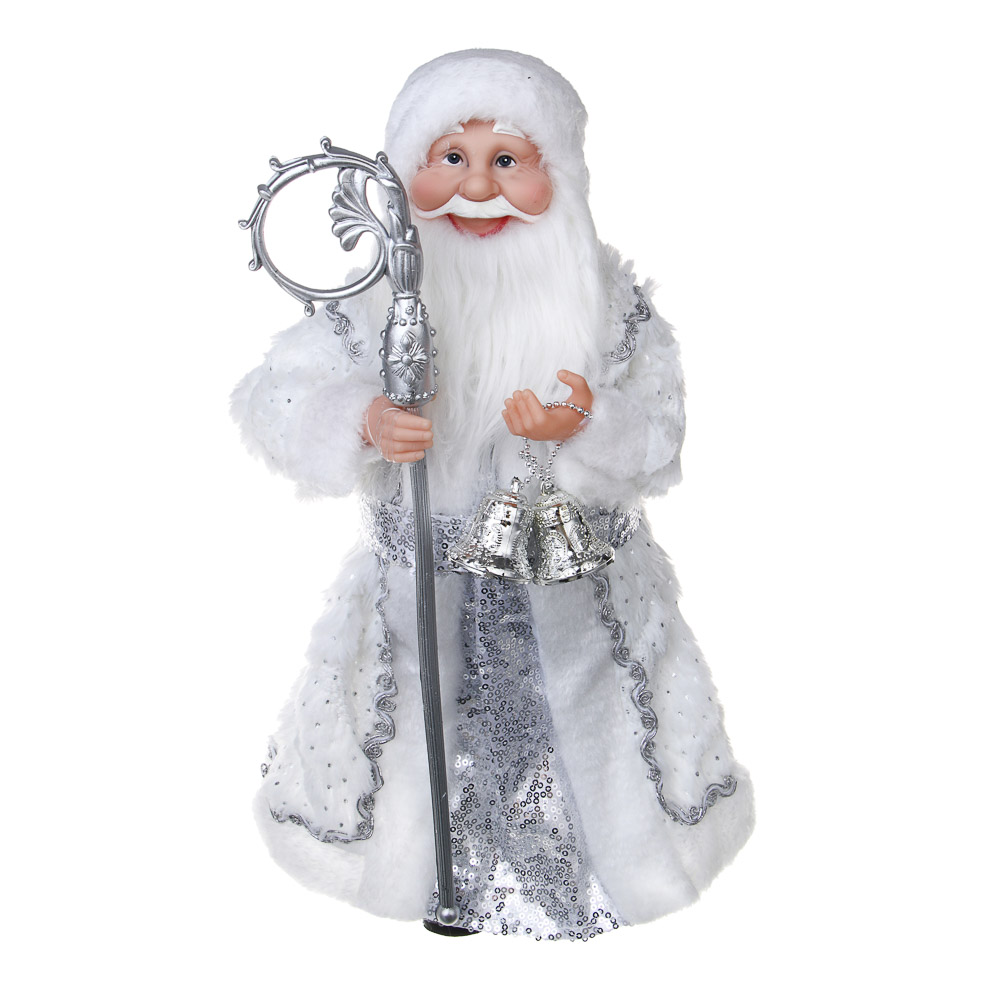 СНОУ БУМ Дед Мороз 42 см белый с серебром, PVC, полиэстер - #1