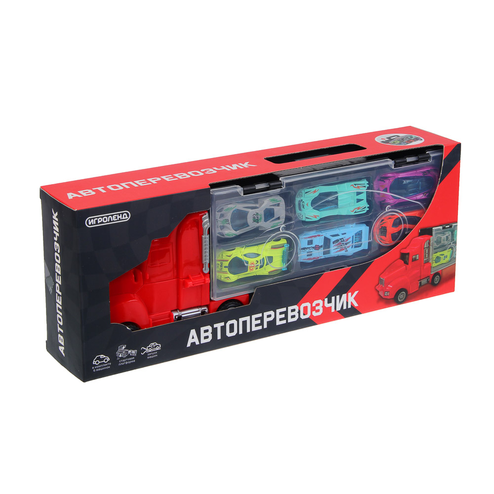 ИГРОЛЕНД Автоперевозчик, с запуском, 6 машинок, PP, 37х14,2х7,3 см, 2 дизайна - #15
