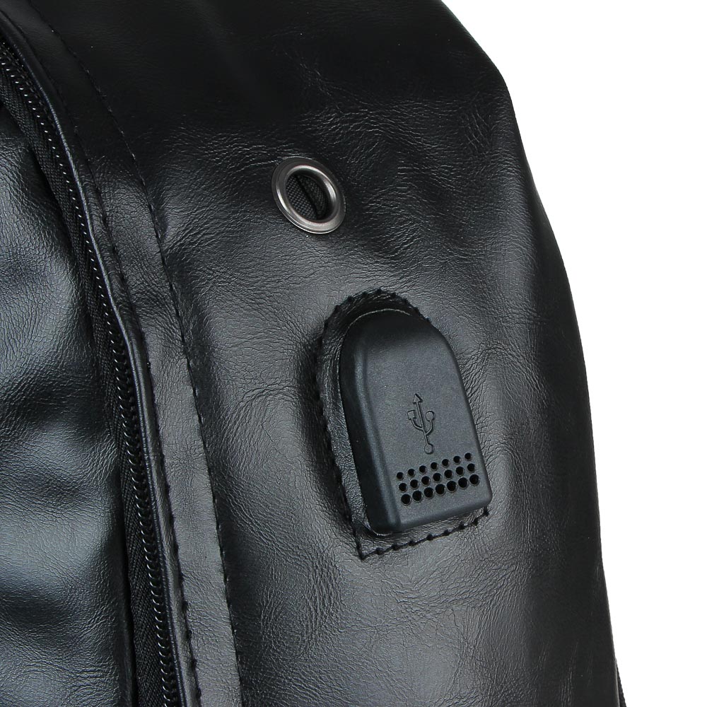 Рюкзак универсальный 42x30x12см, 1 отд., 5карм., бок.утяжки, USB-выход, отв.д/науш., иск.кожа, черн. - #6