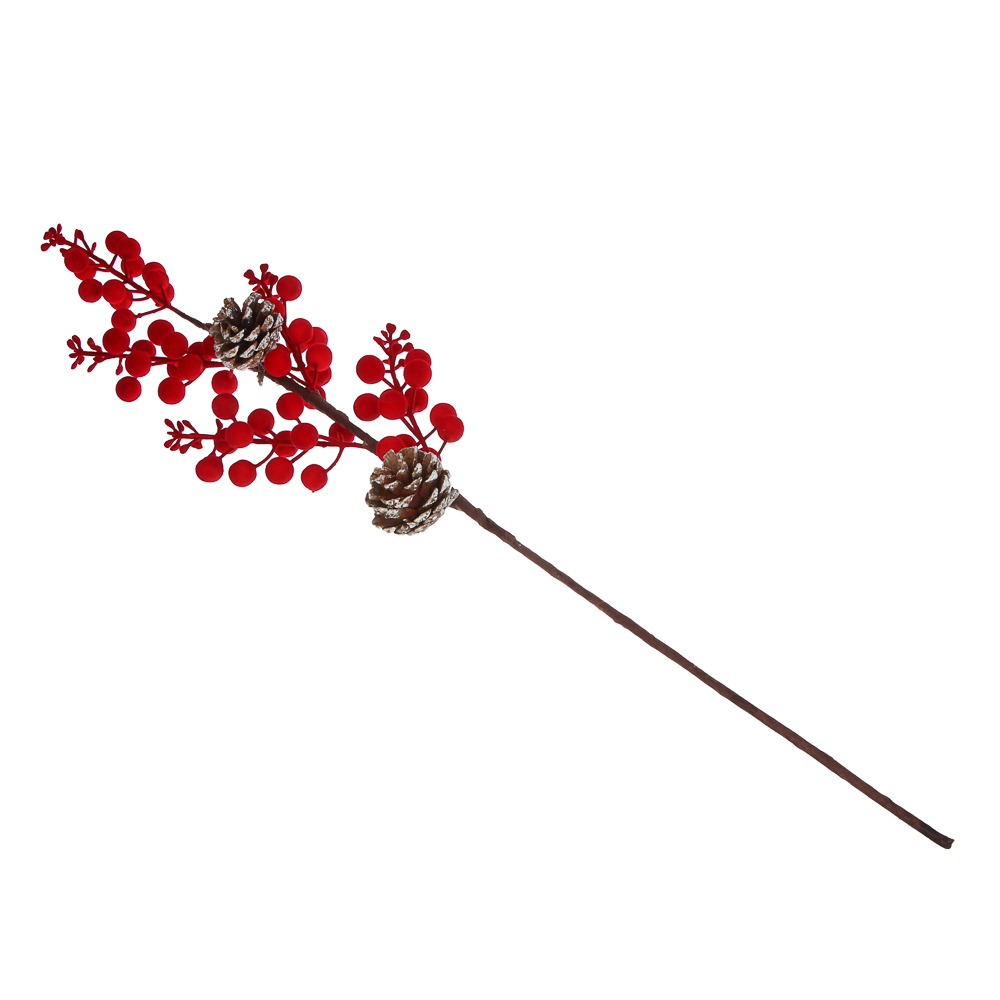 СНОУ БУМ Ветка с ягодами и шишками флокированная 61 см, металл, пластик, 2 цвета - #5