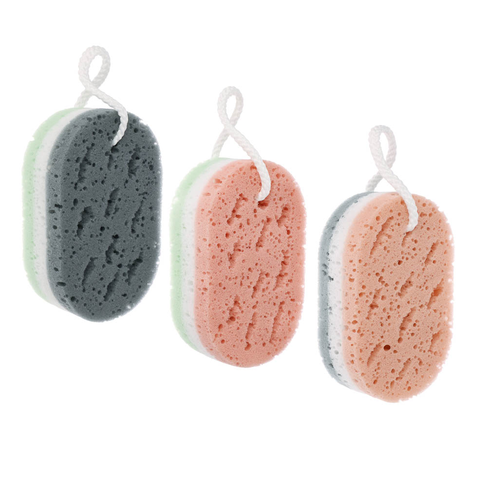 ЮL Мочалка губка поролоновая наборная сэндвич с подвесом, полиуретан, 15,5х9,5х5см, 3 цвета, МС24-01 - #1