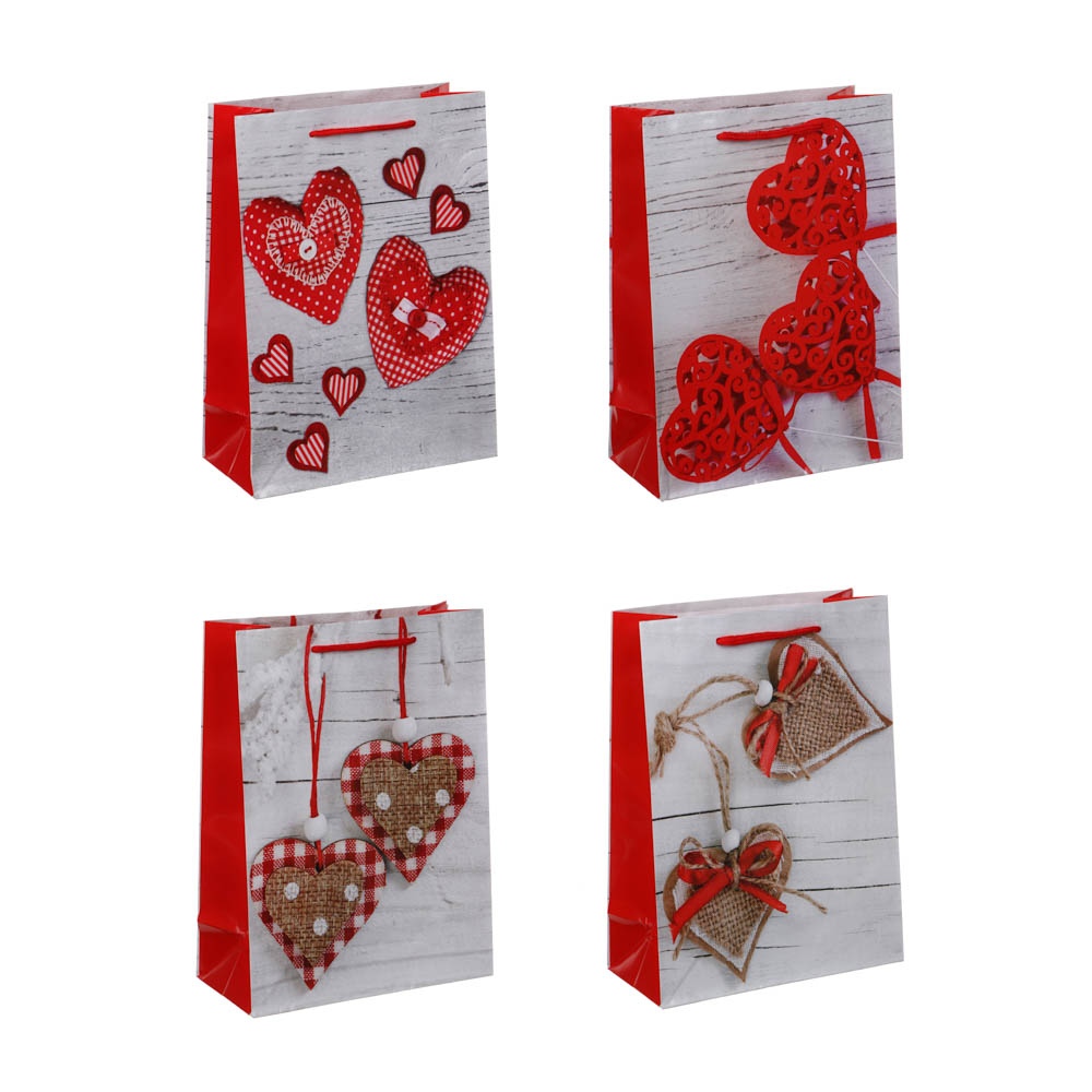 LADECOR Пакет подарочный, бумажный, 17,5x24x8 см, 4 дизайна, сердца - #1