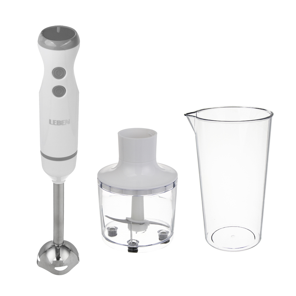 LEBEN Блендер погружной, 900 Вт, 2 скорости, металл.стержень, чоппер и стакан, белый - #1