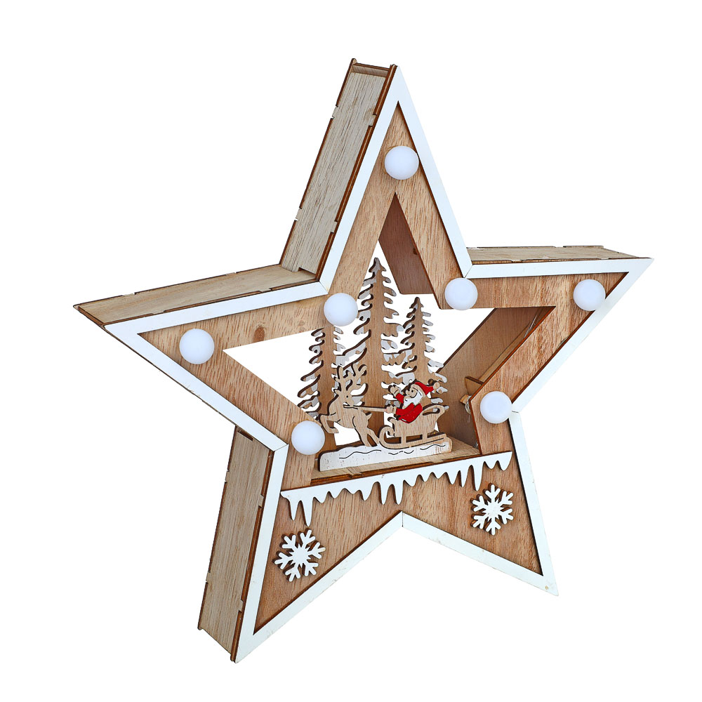 СНОУ БУМ Сувенир в виде звезды с LED подсветкой, дерево, пластик, 26x4 см - #3