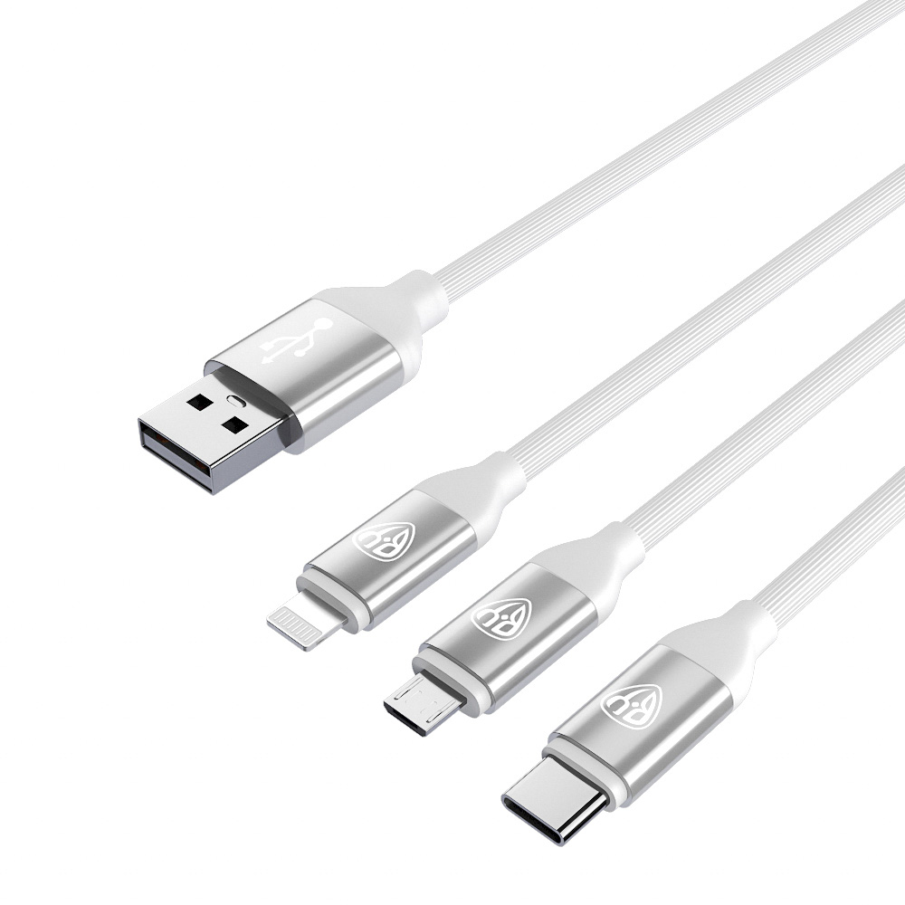 Кабель для зарядки BY 3 в 1, iP/Micro USB/Type-C, белый, 2.4А, 1,5 м - #4