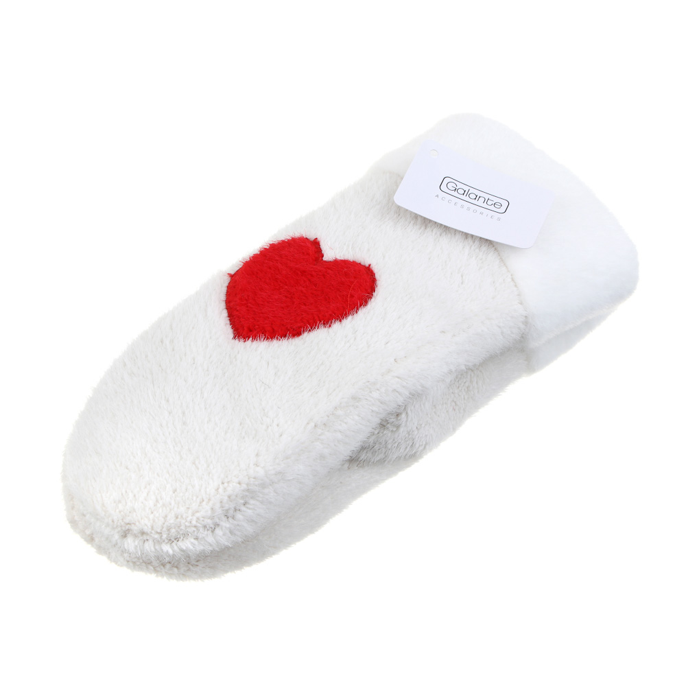 GALANTE Рукавицы женские пушистые с аппликацией сердце, р-р 18-20, кремовый, СЗМП24-19 - #5