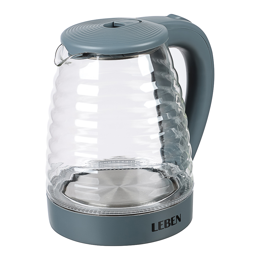 LEBEN Чайник электрический 1,8л стекло, серый, рифленое стекло - #3