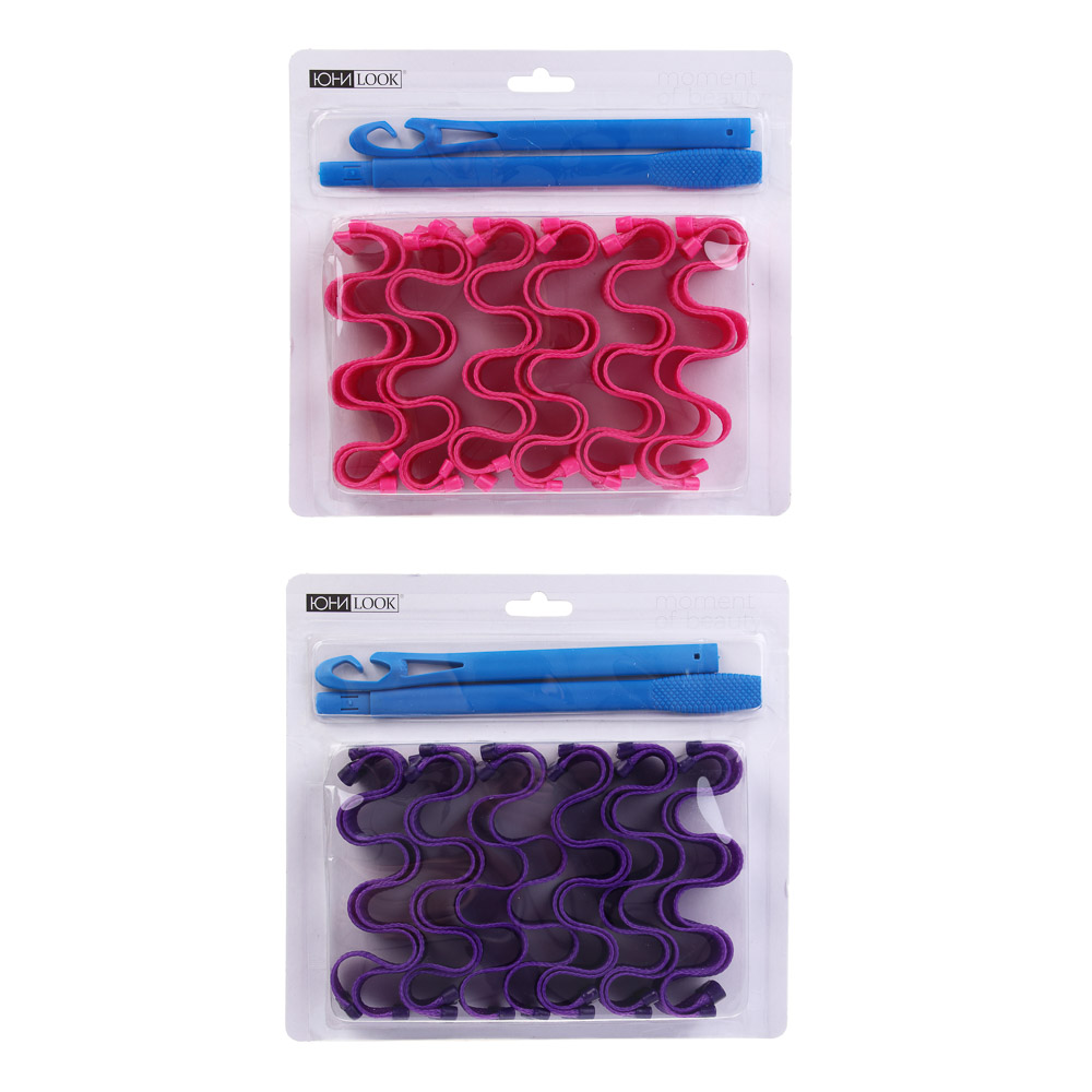 Бигуди-волны с крючком для укладки волос ЮНИLOOK, 25х3см, пластик, нейлон, 12шт, 2 цвета, ACS-70 - #8