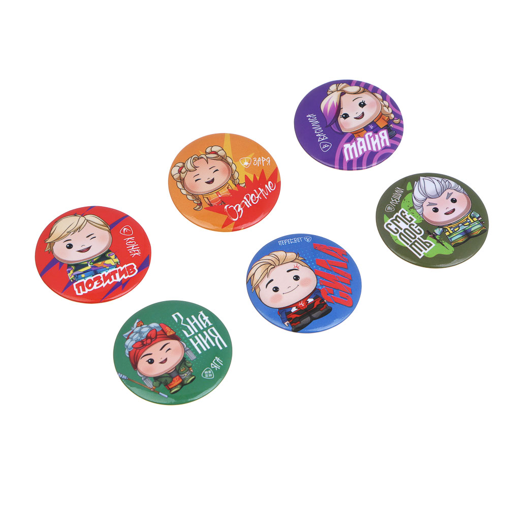 BY Русские Супергерои Набор значков, 6 штук, D=3,5 см, металл, 2 дизайна - #3