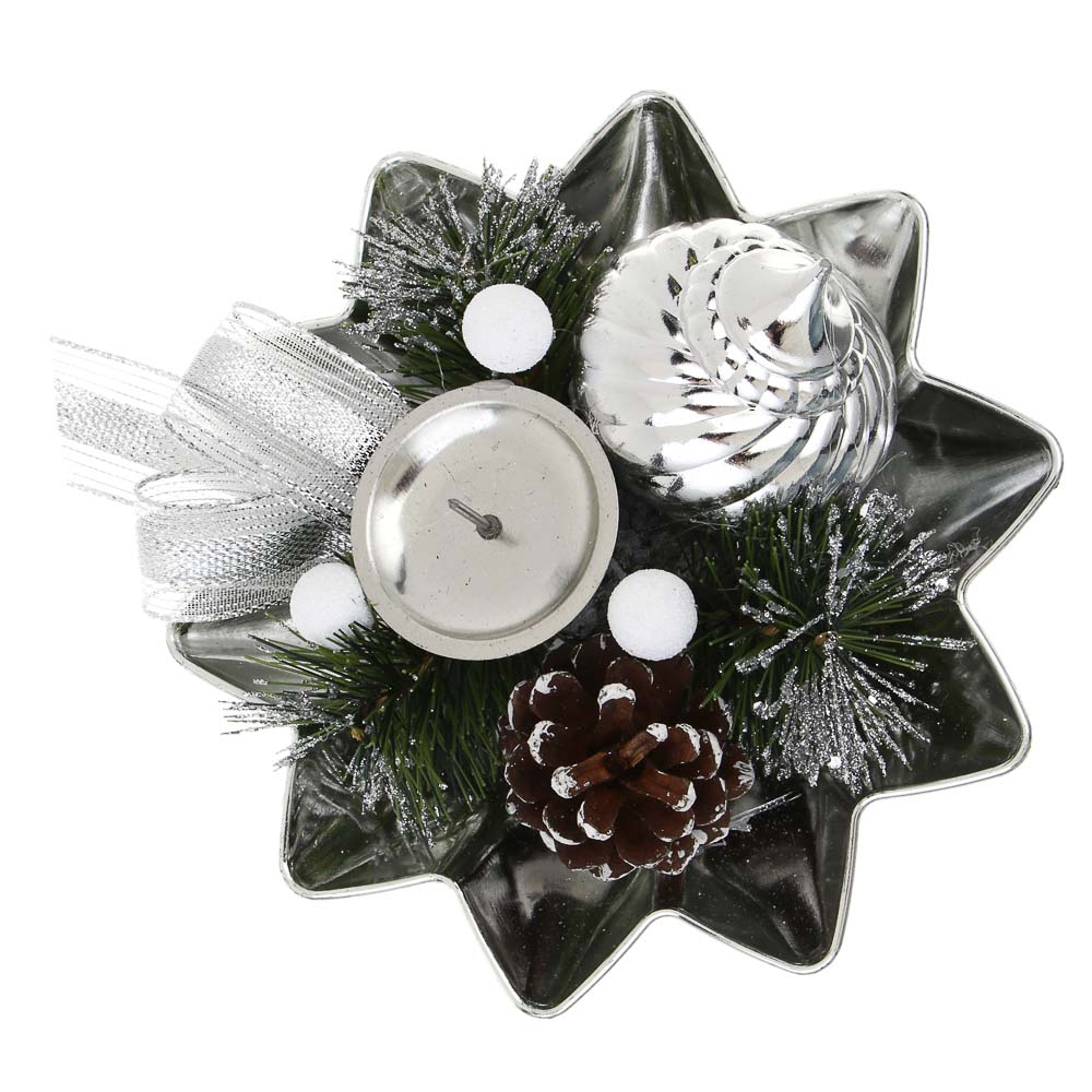 СНОУ БУМ Подсвечник с декором 17x17x6 см, пластик, металл, пенопласт - #3