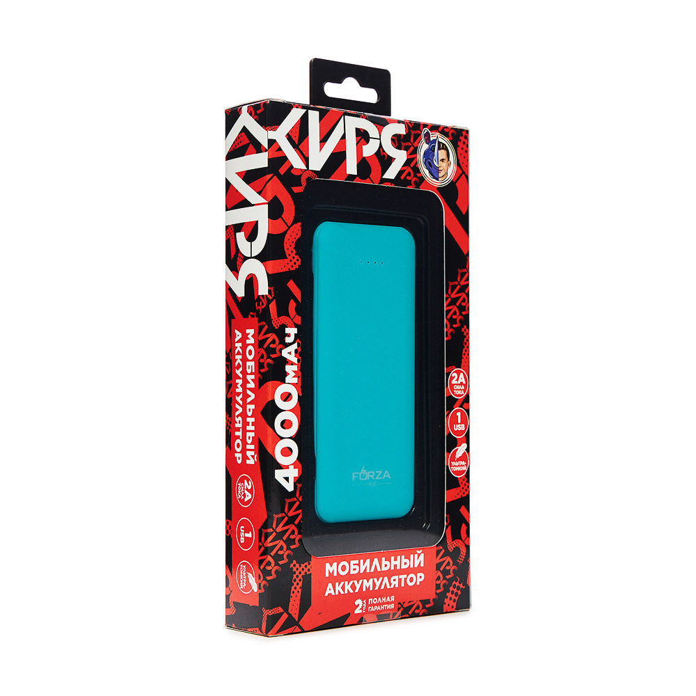 FORZA КИРЯ Аккумулятор мобильный, 4000 мАч, USB, 2А, прорезиненное покрытие, пластик, 4 цвета - #9