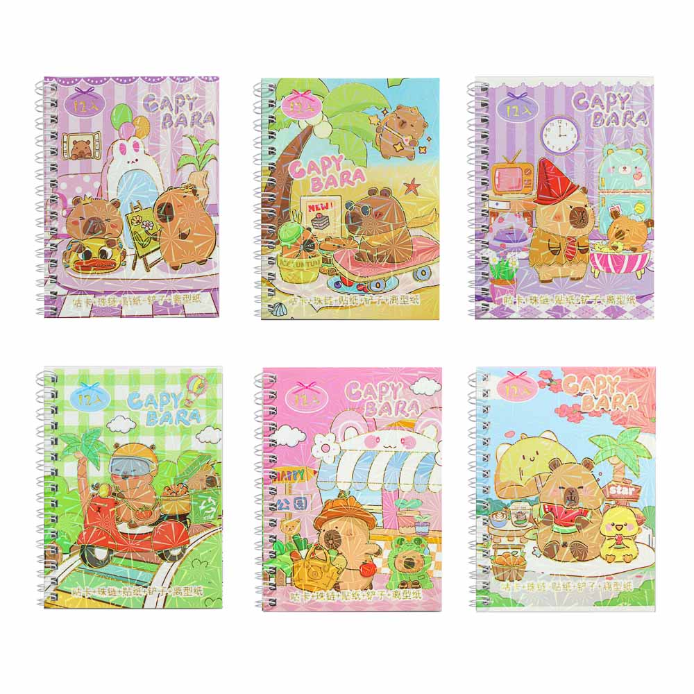 Записная книжка "Капибара" 10х13см, с наклейками, брелоком и лопаткой, PET, бумага, 6 диз., шоу-бокс - #1