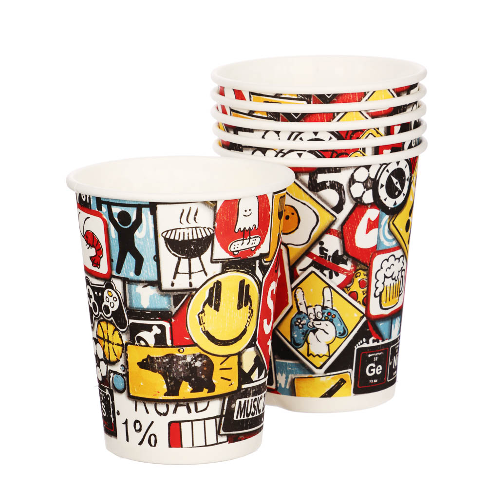 Набор бумажных стаканов Знаки яркие, в т/у пленке, 6 шт*250 мл - #1
