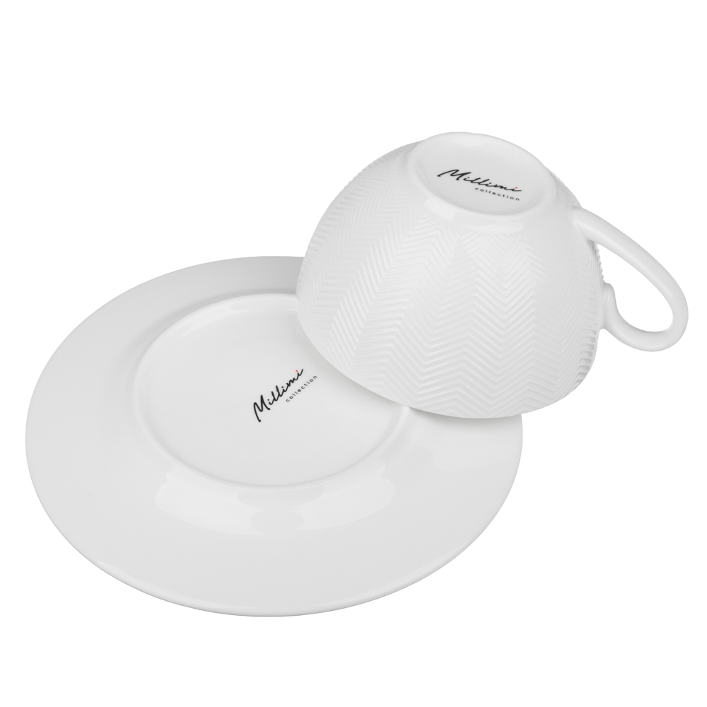 Набор чайный 4 пр., 230мл, MILLIMI, белый рельеф, фарфор - #6