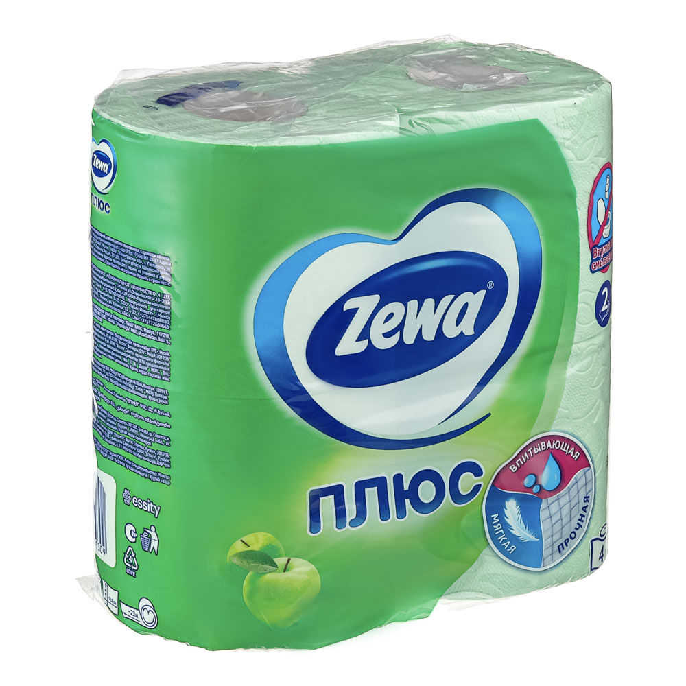Туалетная бумага ZEWA Плюс Яблоко, 2 слоя, 4 рулона - #1