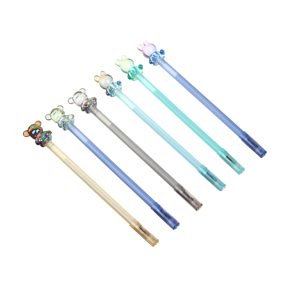 Ручка гелевая синяя, наконечник в форме мишки и зайчика, пластик, акрил, 20 см, 6 цветов корпуса - #1
