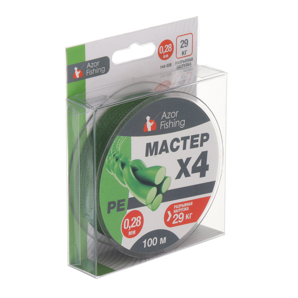 Леска плетеная "PE Мастер" тм AZOR FISHING, 100м, 0,28мм, 29,0кг, зеленая - #5