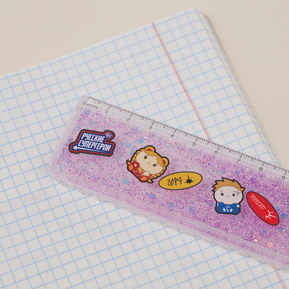 BY Русские Супергерои Линейка 20 см, принт, подвижные блестки в геле, "Кавай", 4 цвета - #11