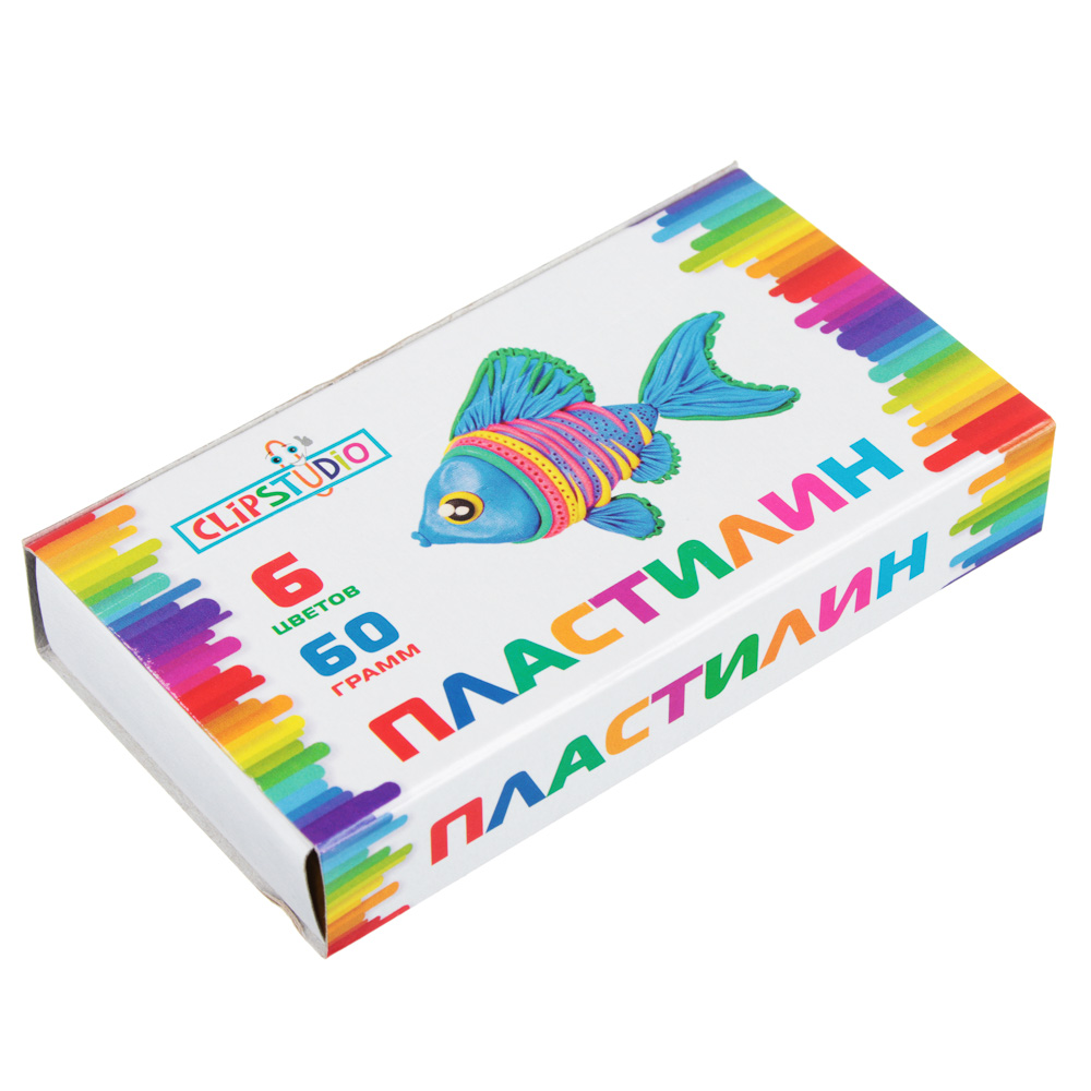 Пластилин ClipStudio 6 цветов 60 грамм, в картонном выдвижном пенале - #2