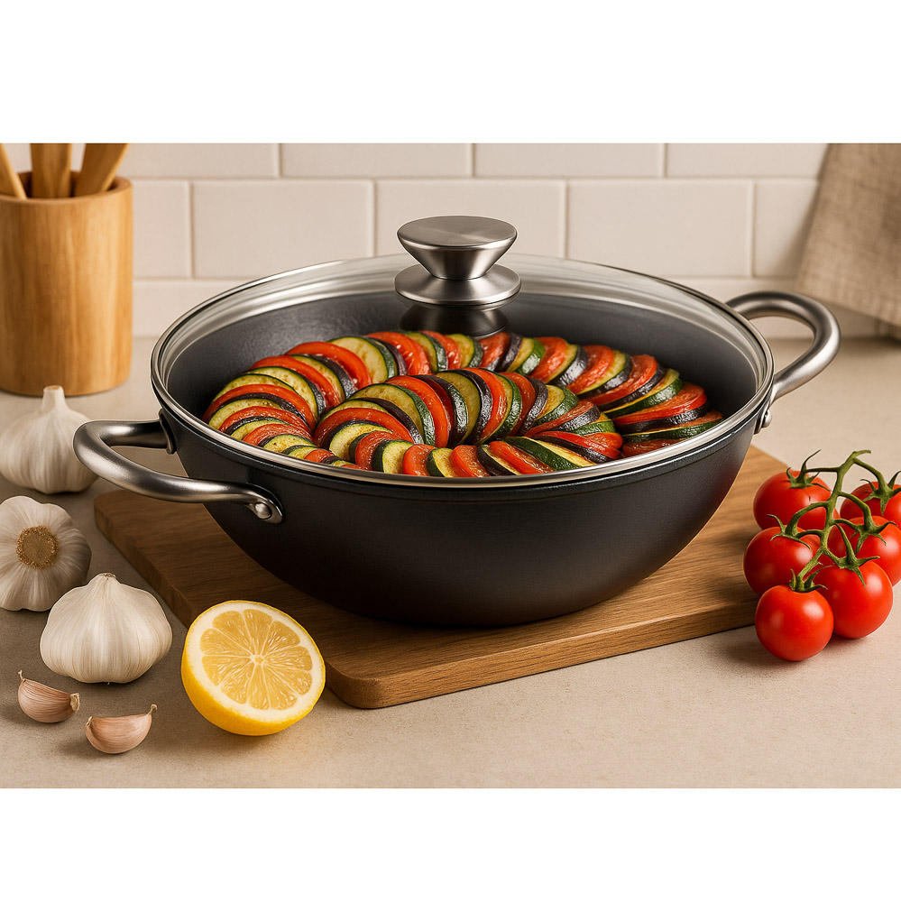 SATOSHI Сотейник глубокий со стекл.крышкой, чугун, 30см, 3.8л, антипр.покр, нерж.ручки - #10