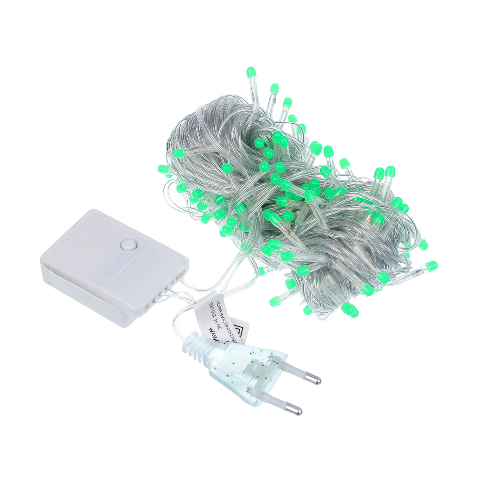 СНОУ БУМ Гирлянда эл. вьюн 20м, 120LED, зеленый, 8 реж, ПВХ прозрачный, 220В - #1