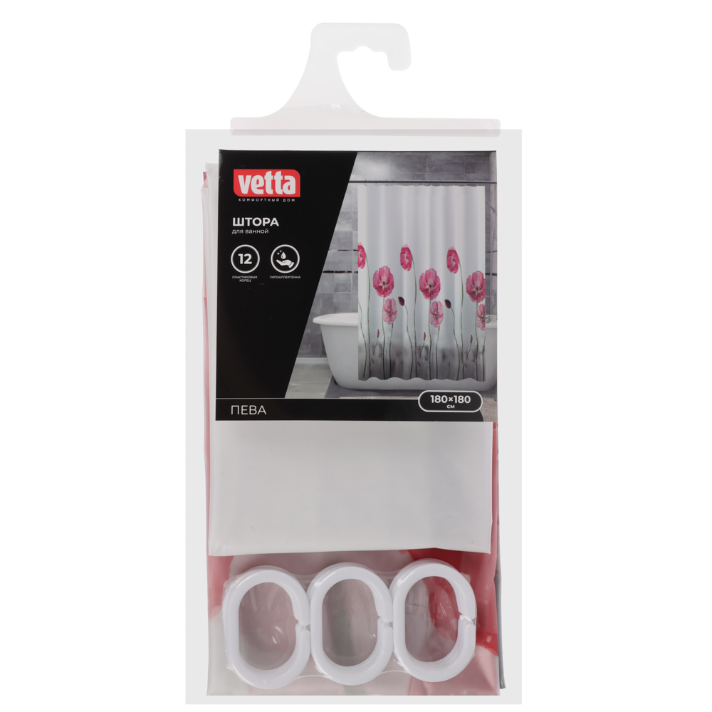 VETTA Шторка для ванной, ПЕВА, 60 г/м2, 180х180см, Цветы, 029 - #4