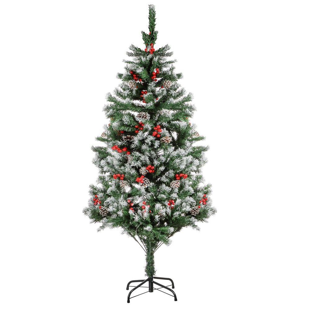 Ель искусственная с заснеженными кончиками, шишками и рябиной 150см, 420 веток, ПВХ - #1