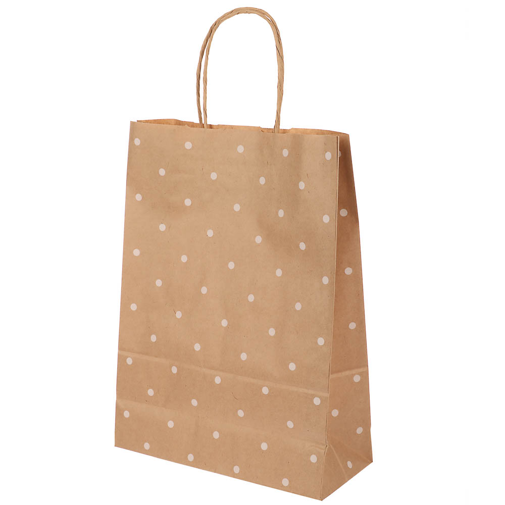 Пакет подарочный с кручеными ручками крафт 24x10,5x32 см, "Горошек" - #4