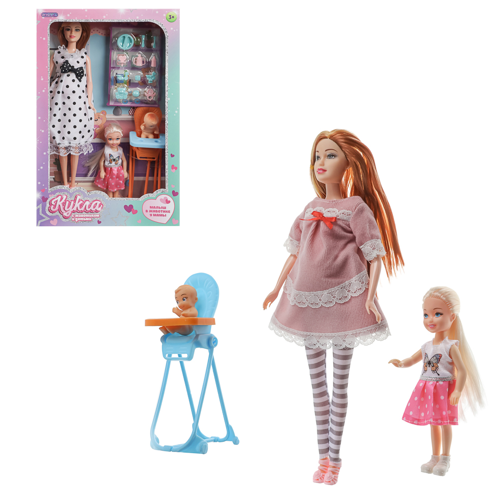 ИГРОЛЕНД Кукла 28 см с животиком и с детьми и акс., PVC, ABS, полиэстер, 21х7,1х33 см, 2 диз - #1